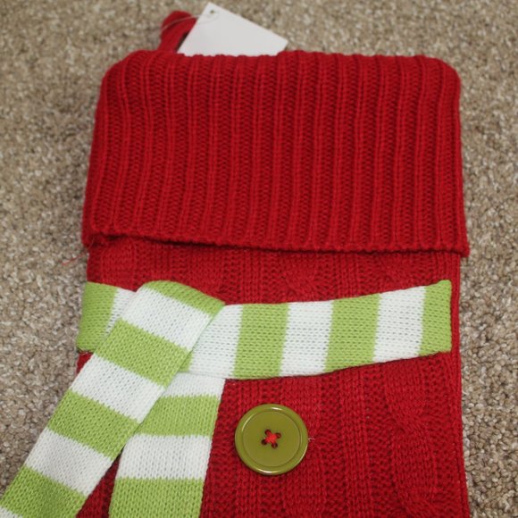 Hobby Lobby Whimsical Knit Christmas Stocking Red Green White Buttons Lot 3 NWT - Picture 8 of 10